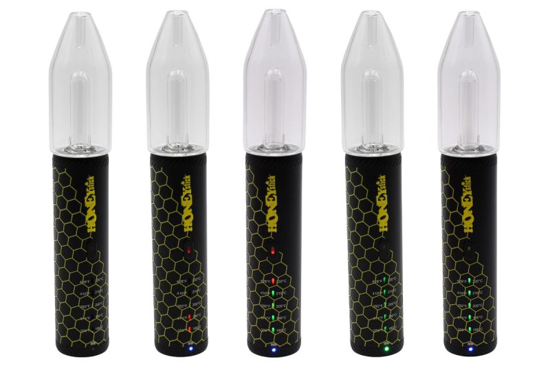 HRB dry Herb vaporizer's 4 power settings LED light indicator - shown with glass bubbler setting